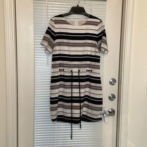 Michael Michael Kors, white, black and gray dress.
